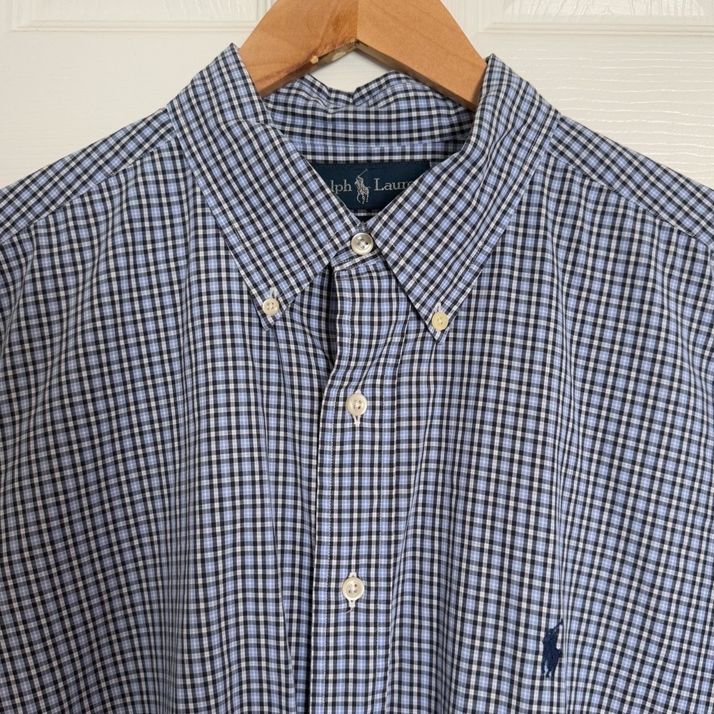 Ralph Lauren 100% Cotton Navy Plaid Button Down Shirt 17.5 - Picture 5 of 8